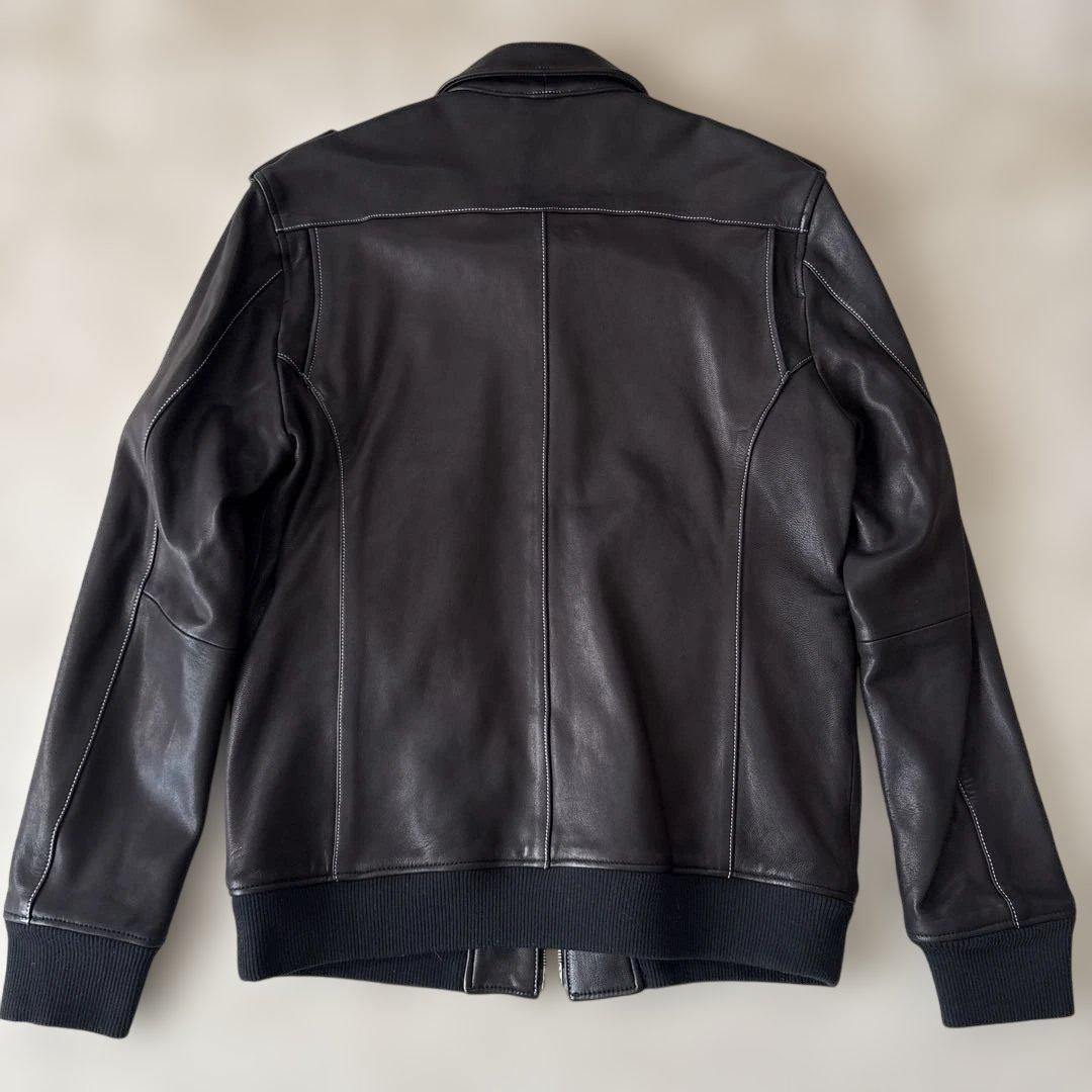 YJ125シングルライダースL　山羊革　黒　エポレット　裏地カーキ