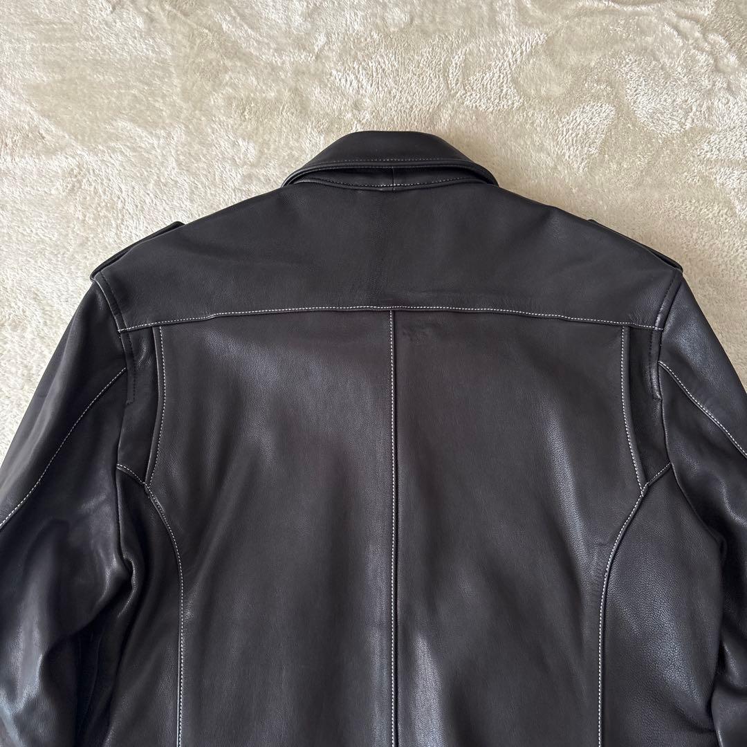 YJ125シングルライダースL　山羊革　黒　エポレット　裏地カーキ