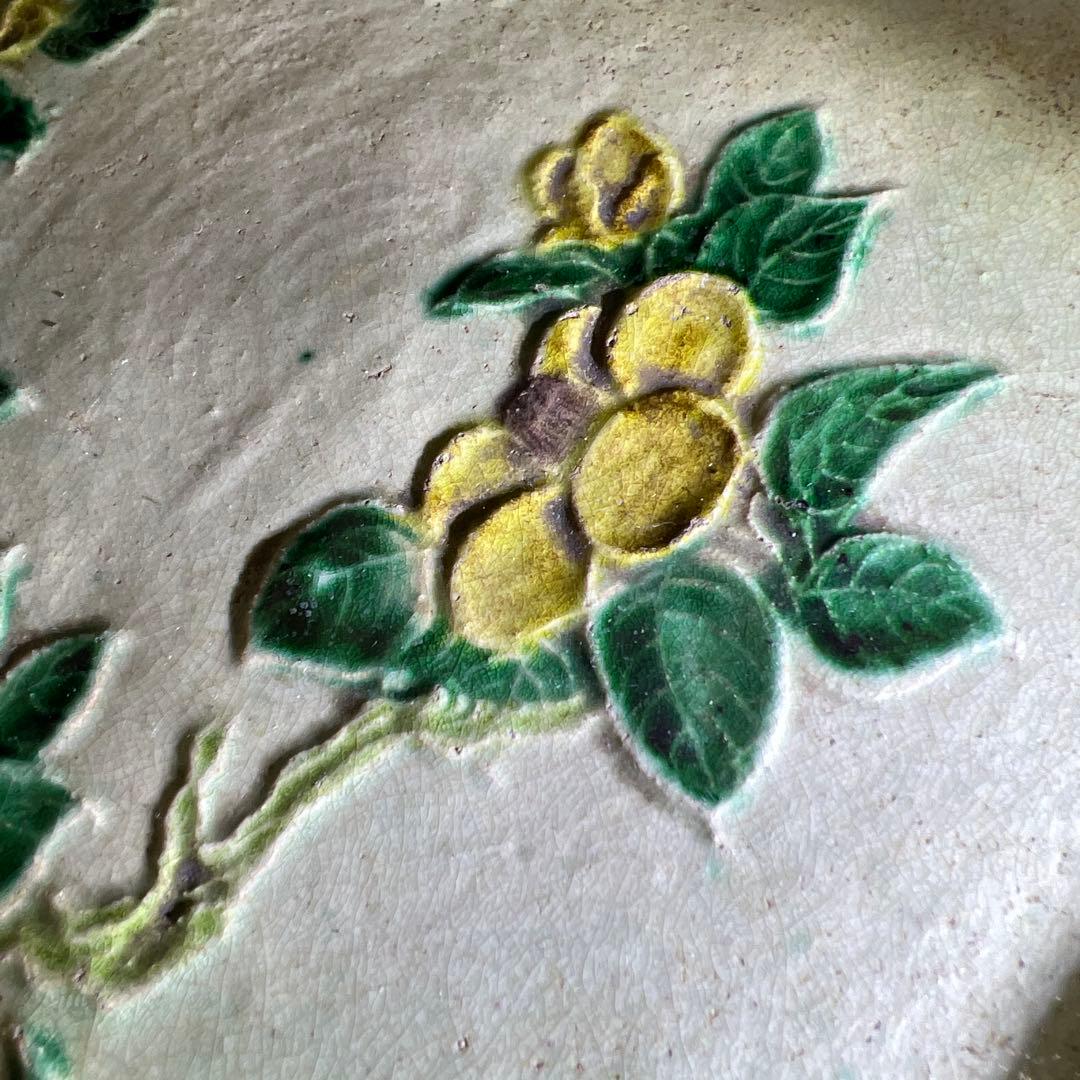 江戸中期　源内焼　椿文中皿　幅約21.5㎝　東Y7-1226☆2Fトコチサ