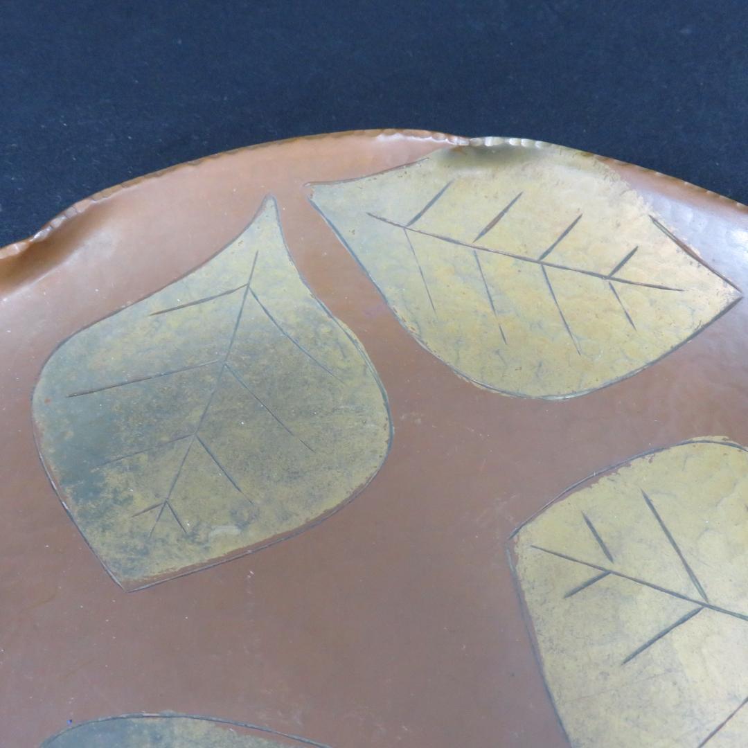 銅製 菓子皿 葉っぱ 落葉 秋 在銘