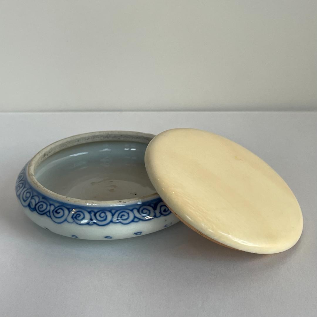 染付 景徳鎮 印盒 印合 香盒 香合 墨盒 蓋盒 粉盒 茶道具 書道品 時代物