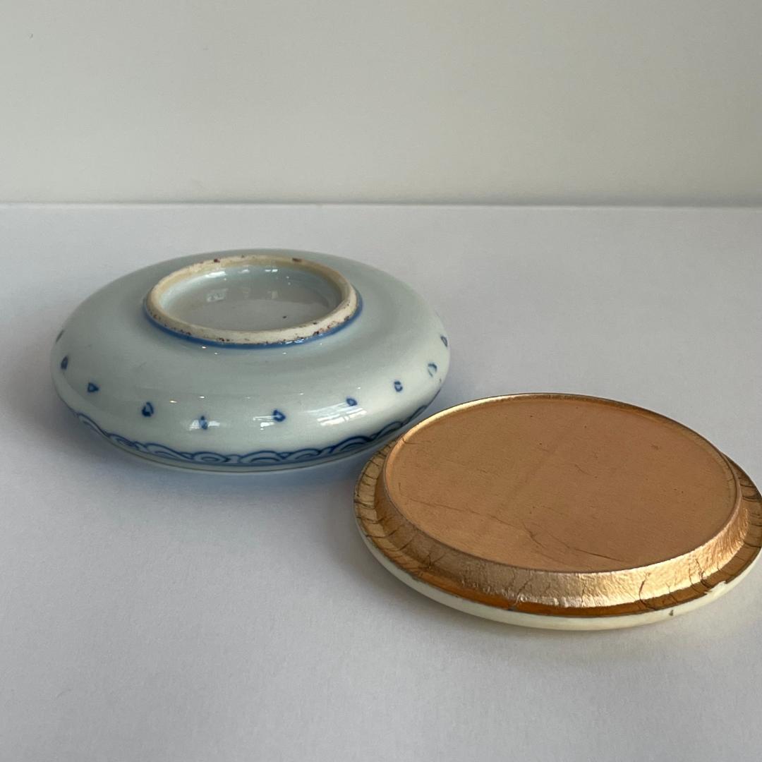 染付 景徳鎮 印盒 印合 香盒 香合 墨盒 蓋盒 粉盒 茶道具 書道品 時代物