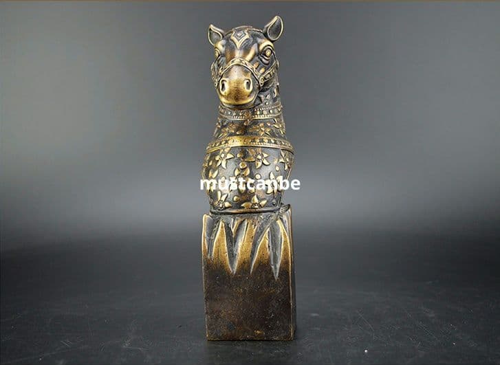 銅器 馬頭印章 干支馬 書房装飾 書道具 文房具 工芸品 置物