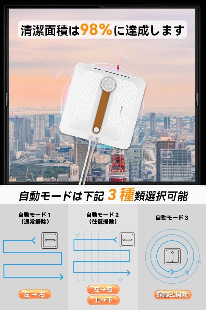 窓掃除ロボット 窓拭きロボット 自動窓拭きロボット　落下防止機能搭載