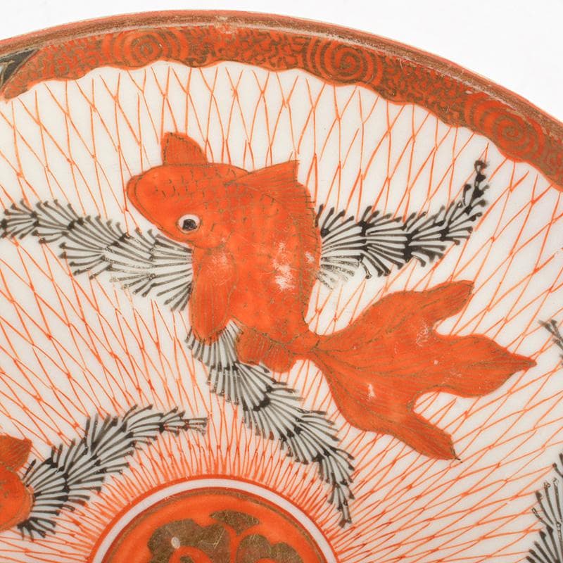 りんぞう　赤絵八郎手　金魚文　手塩皿　小皿　五客　時代箱　D　R7514