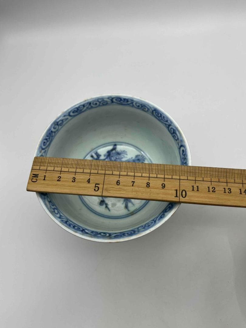 田中 野夫 元時代青花纏枝蓮紋 松竹梅紋三清図高足杯馬上杯酒杯(F-91)