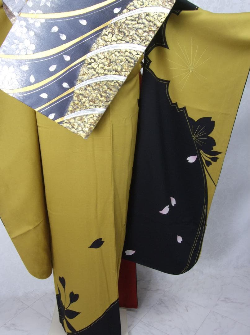 桜尽くし モダン マスタード　西陣じゅらく袋帯　振袖フルセット　ｍ18 成人式