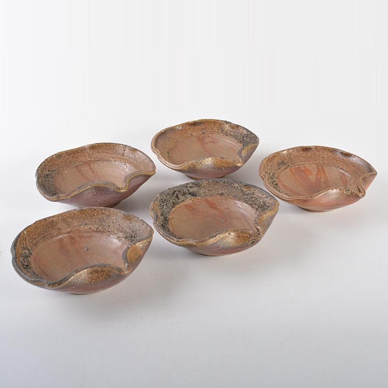 和食器　備前焼　藤原謙（三代藤原楽山）作　銘々皿　五客　共布共箱　M　R7100