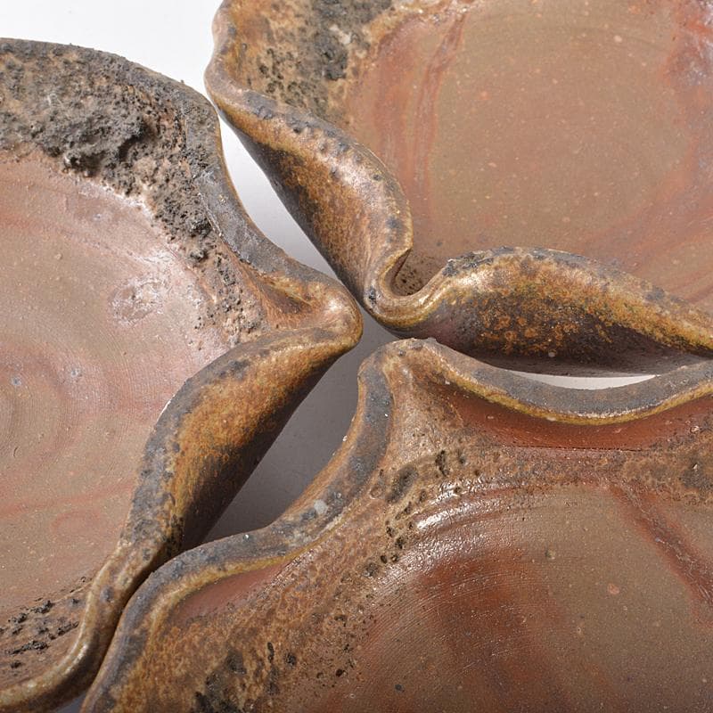 和食器　備前焼　藤原謙（三代藤原楽山）作　銘々皿　五客　共布共箱　M　R7100