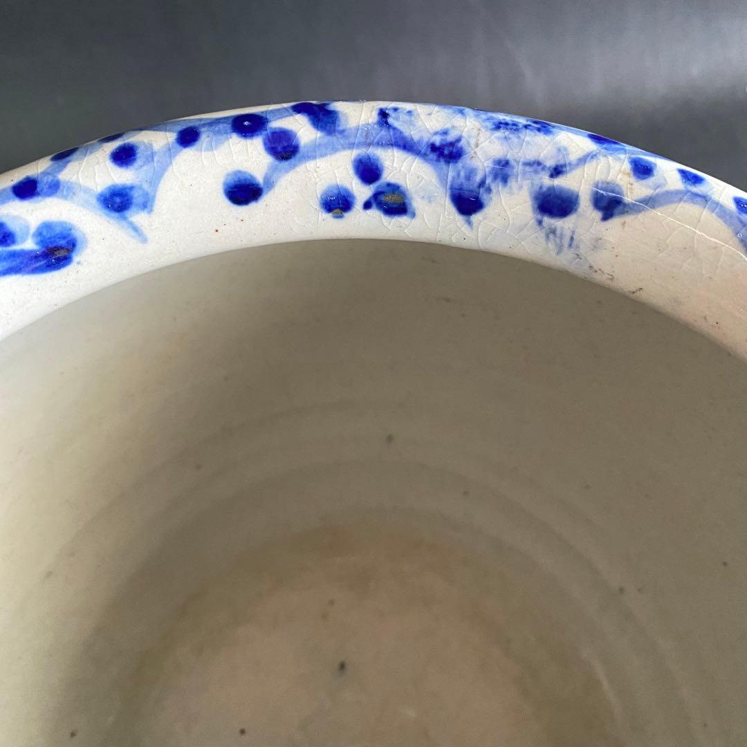 信楽焼 壷久郎作 染付蛸唐草　メダカ鉢 睡蓮鉢 水鉢 直径24cm