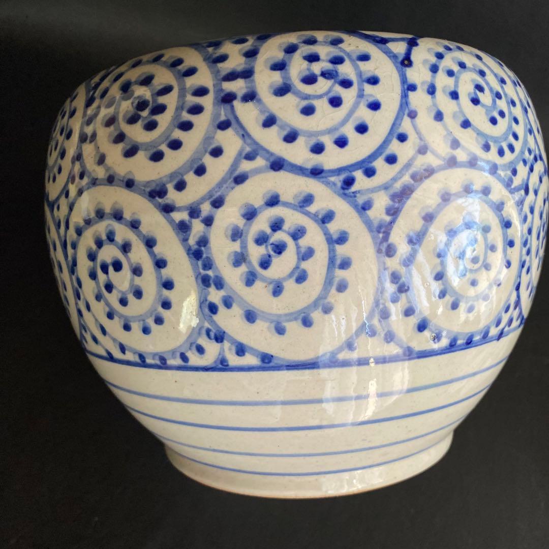 信楽焼 壷久郎作 染付蛸唐草　メダカ鉢 睡蓮鉢 水鉢 直径24cm