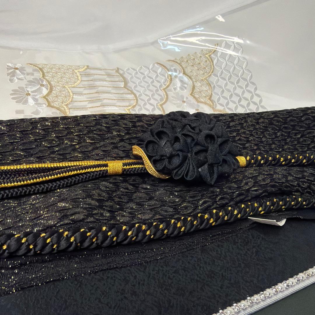 新品　黒　帯締め　帯揚げ　半襟　重ね襟　セット　振袖用　成人式