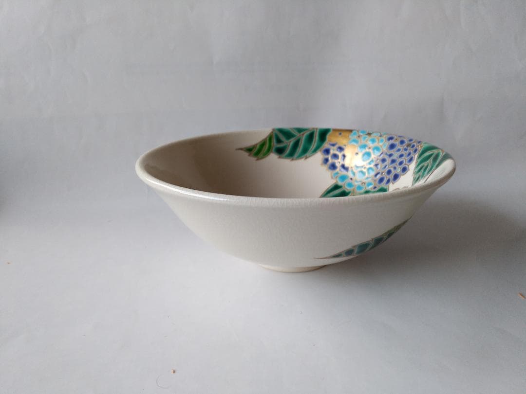 御室窯 仁清 紫陽花 平茶碗 共箱 共布 茶道具 茶器 抹茶碗 新品 未使用品