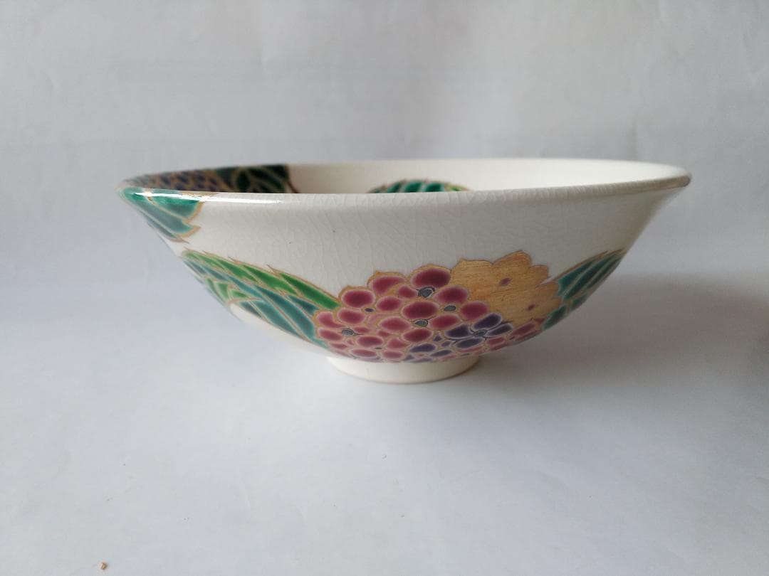 御室窯 仁清 紫陽花 平茶碗 共箱 共布 茶道具 茶器 抹茶碗 新品 未使用品