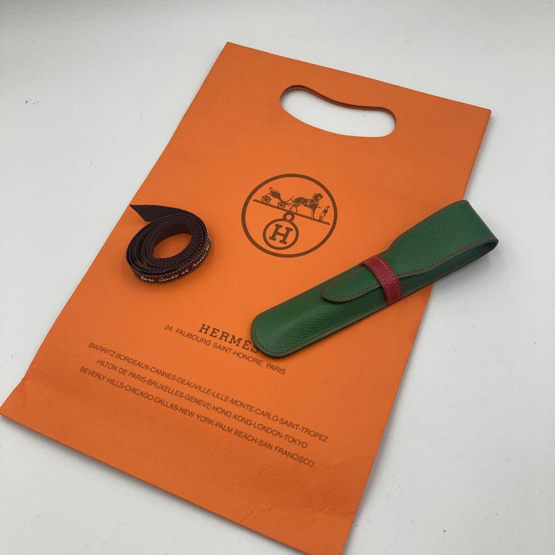 【5458】エルメス　ペンケース　グリーン×レッド