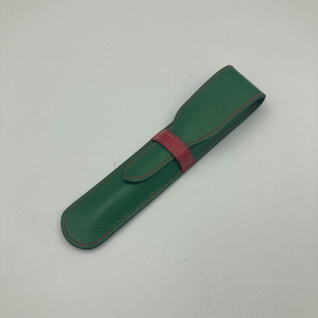 【5458】エルメス　ペンケース　グリーン×レッド