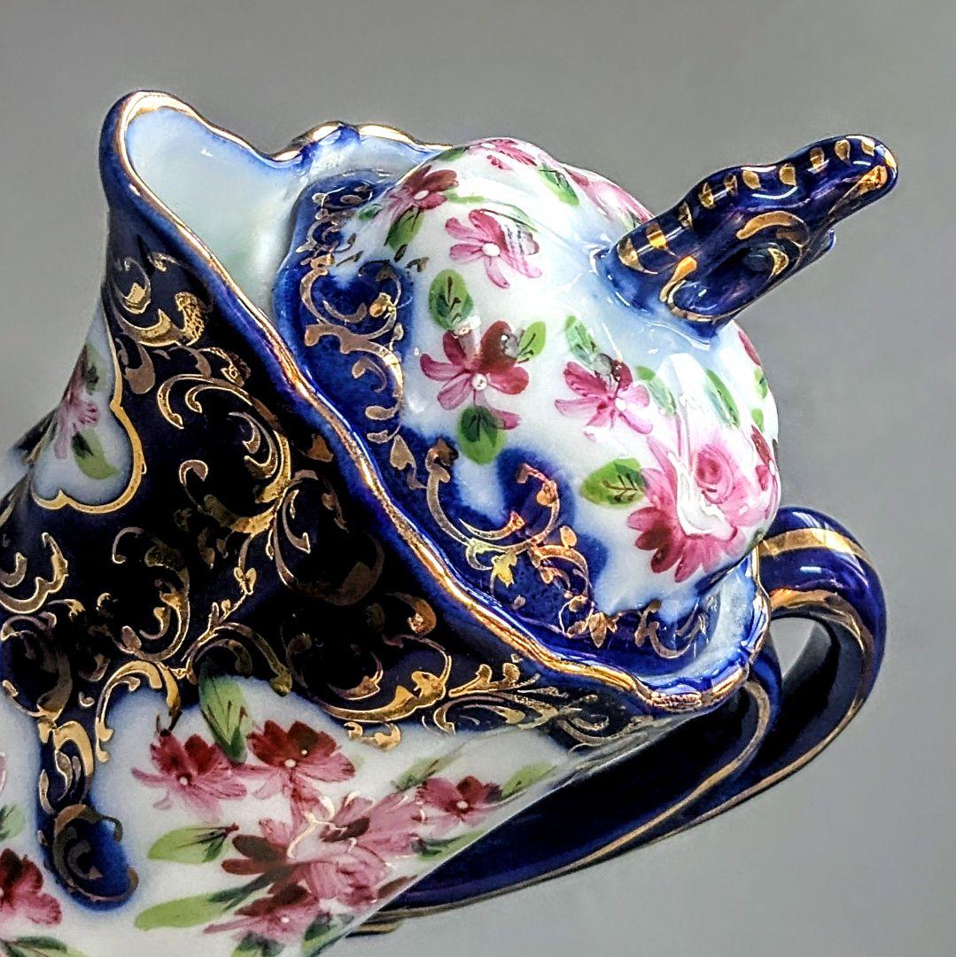 オールドニッポン 明治期 日本陶磁の優美　ティ―ポット　金彩 コバルト 花文