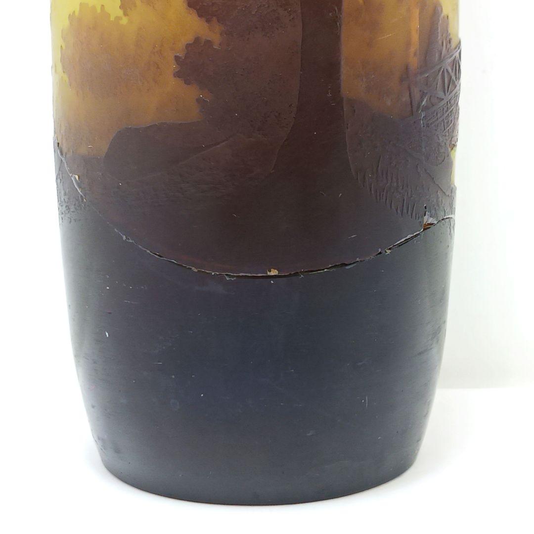 S189-2 エミールガレ 多層ガラス 湖畔文 花瓶 一輪挿し 難あり　HHH