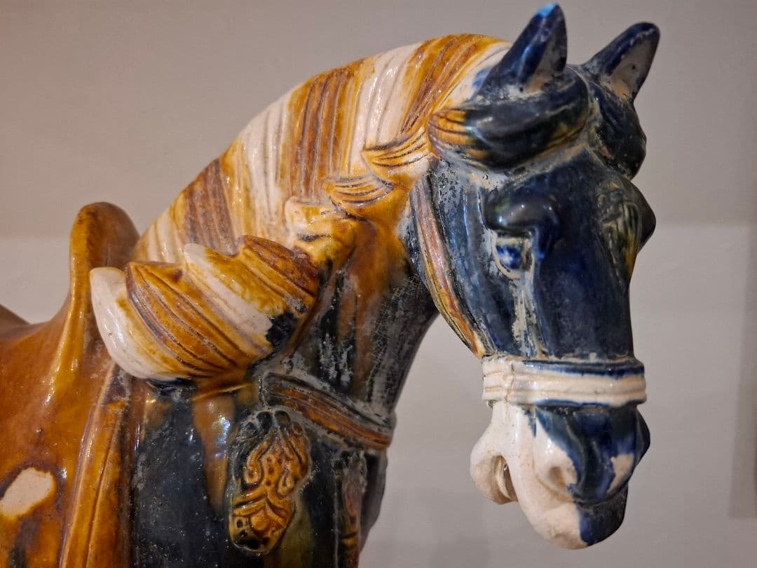 旧豪家蔵出し 唐三彩藍釉戰馬