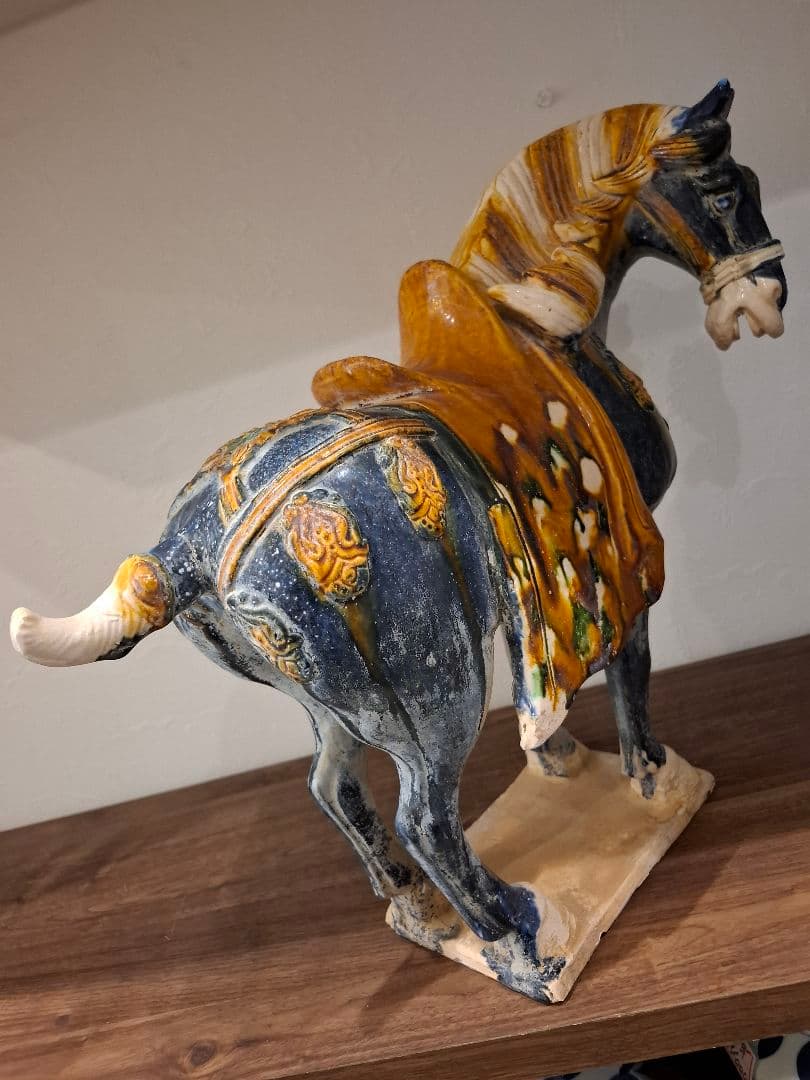 旧豪家蔵出し 唐三彩藍釉戰馬