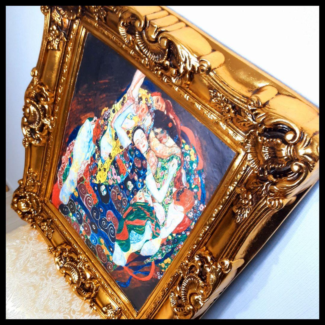 グスタフクリムト作画　TheMaiden　良質キャンバス　豪華　金箔額絵
