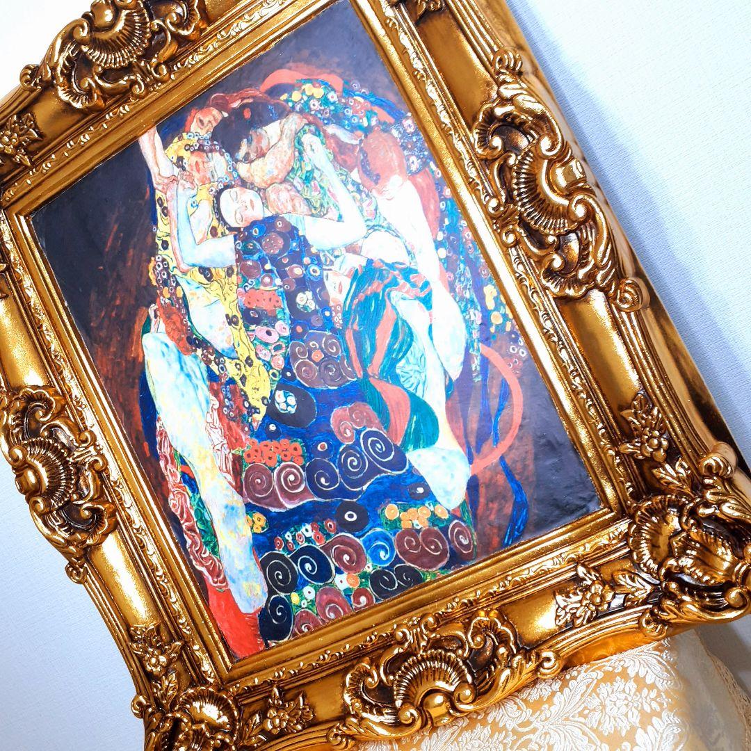 グスタフクリムト作画　TheMaiden　良質キャンバス　豪華　金箔額絵