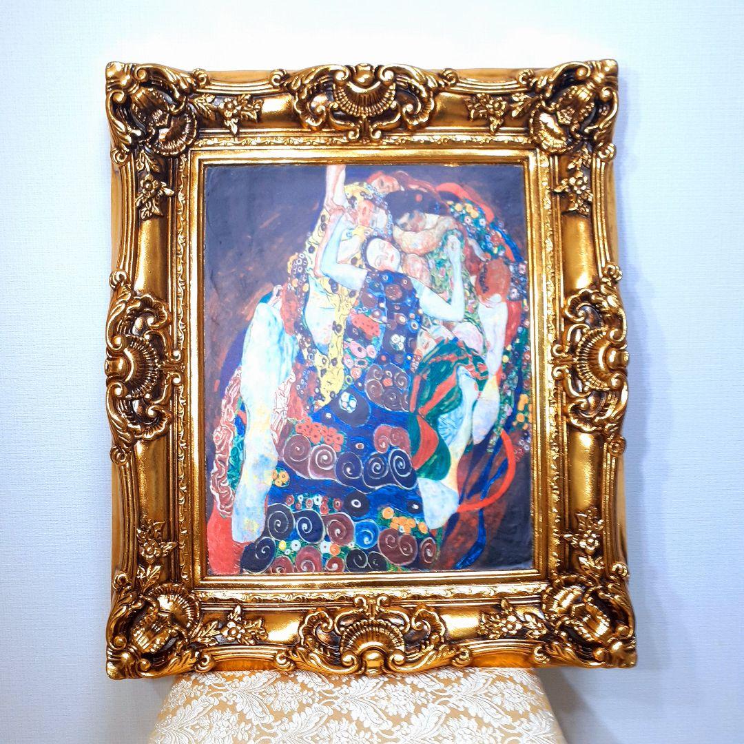 グスタフクリムト作画　TheMaiden　良質キャンバス　豪華　金箔額絵