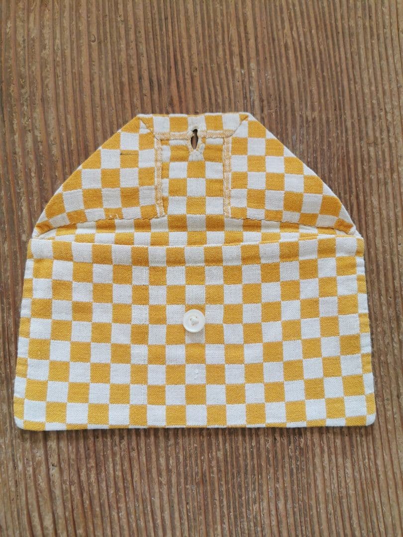 アンティークフランス イエロー＆アイボリー 市松模様織ケース 真珠色シェルボタン