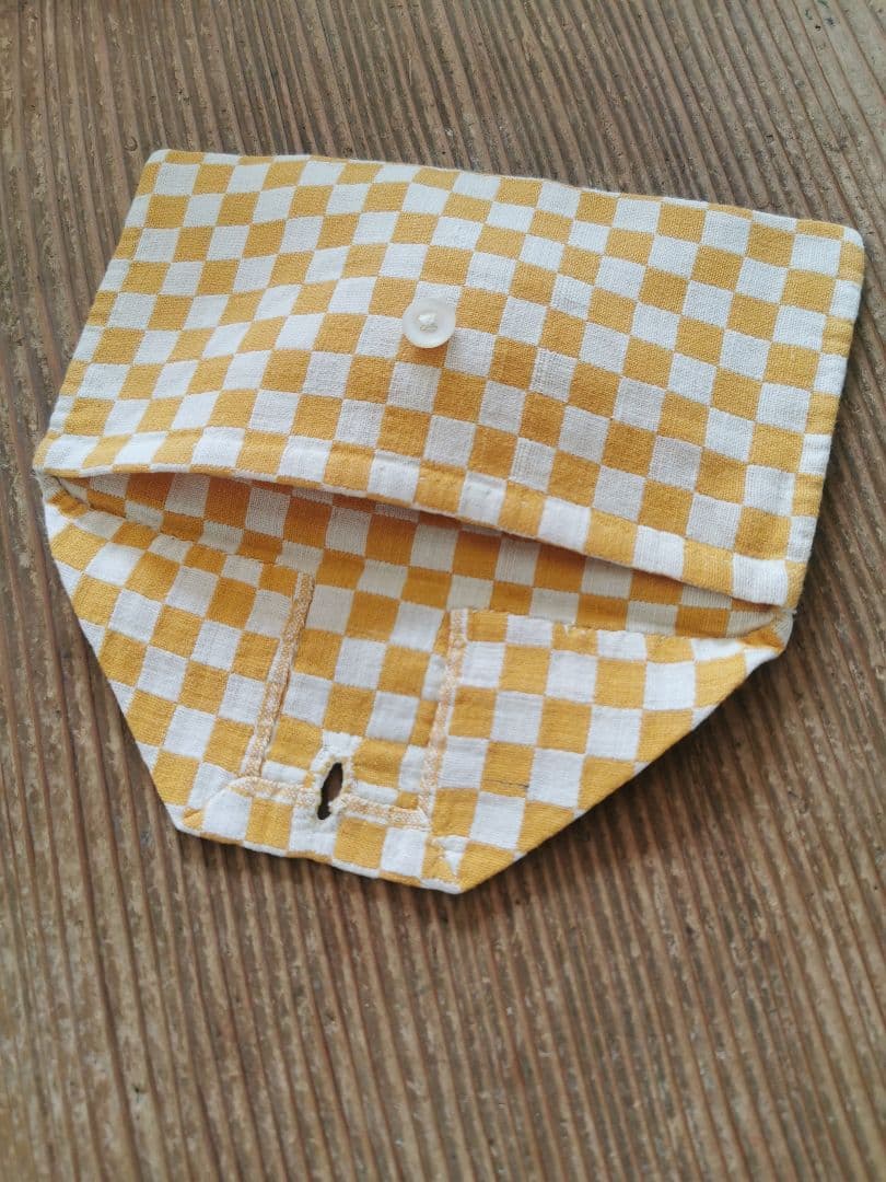 アンティークフランス イエロー＆アイボリー 市松模様織ケース 真珠色シェルボタン
