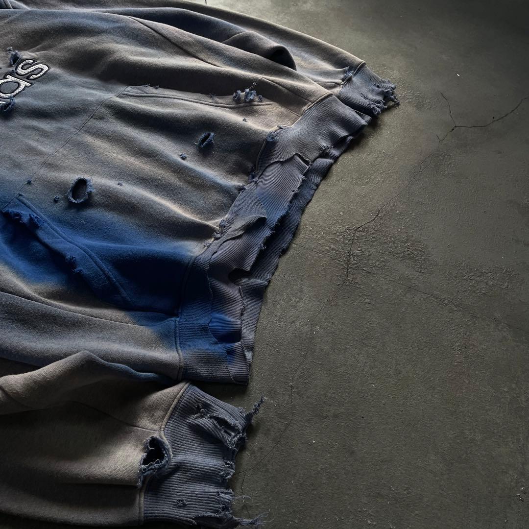 00's “broken”2XO”フェード“ターコイズブルー“襤褸 hoodie