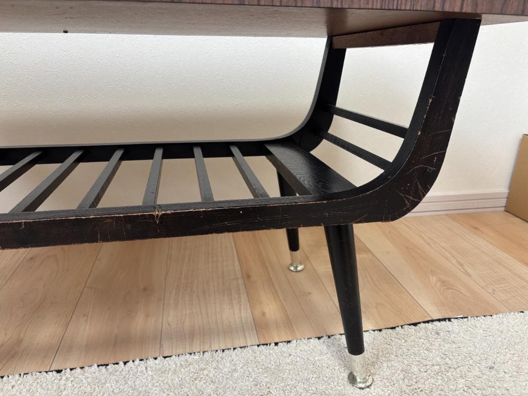 昭和レトロ ミッドセンチュリ　テーブル センターテーブル　木製 棚付き 希少