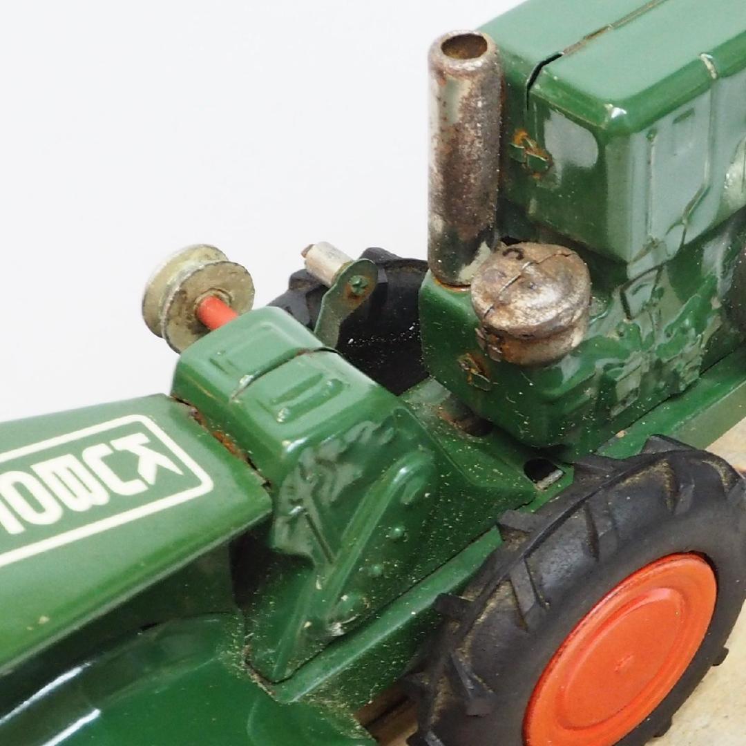 萬代屋 赤箱【クボタ 耕運機トラクター 緑】ブリキtin toy car【箱付】