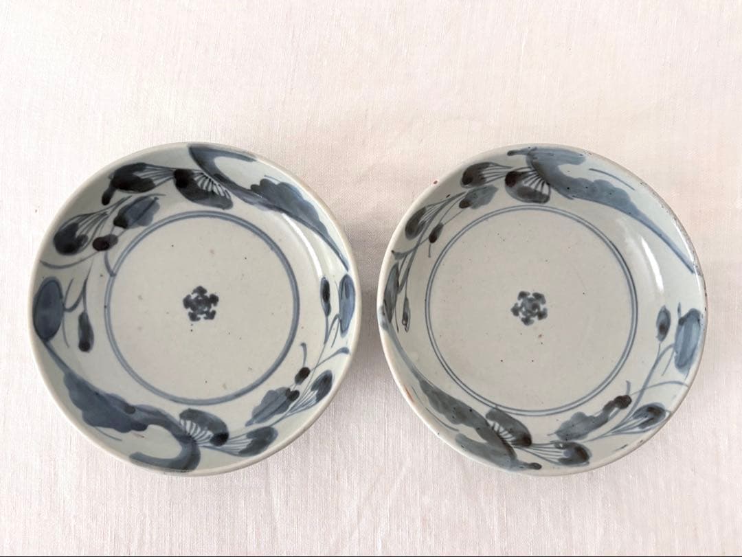 【古伊万里】くらわんか　花文　二枚組　染付