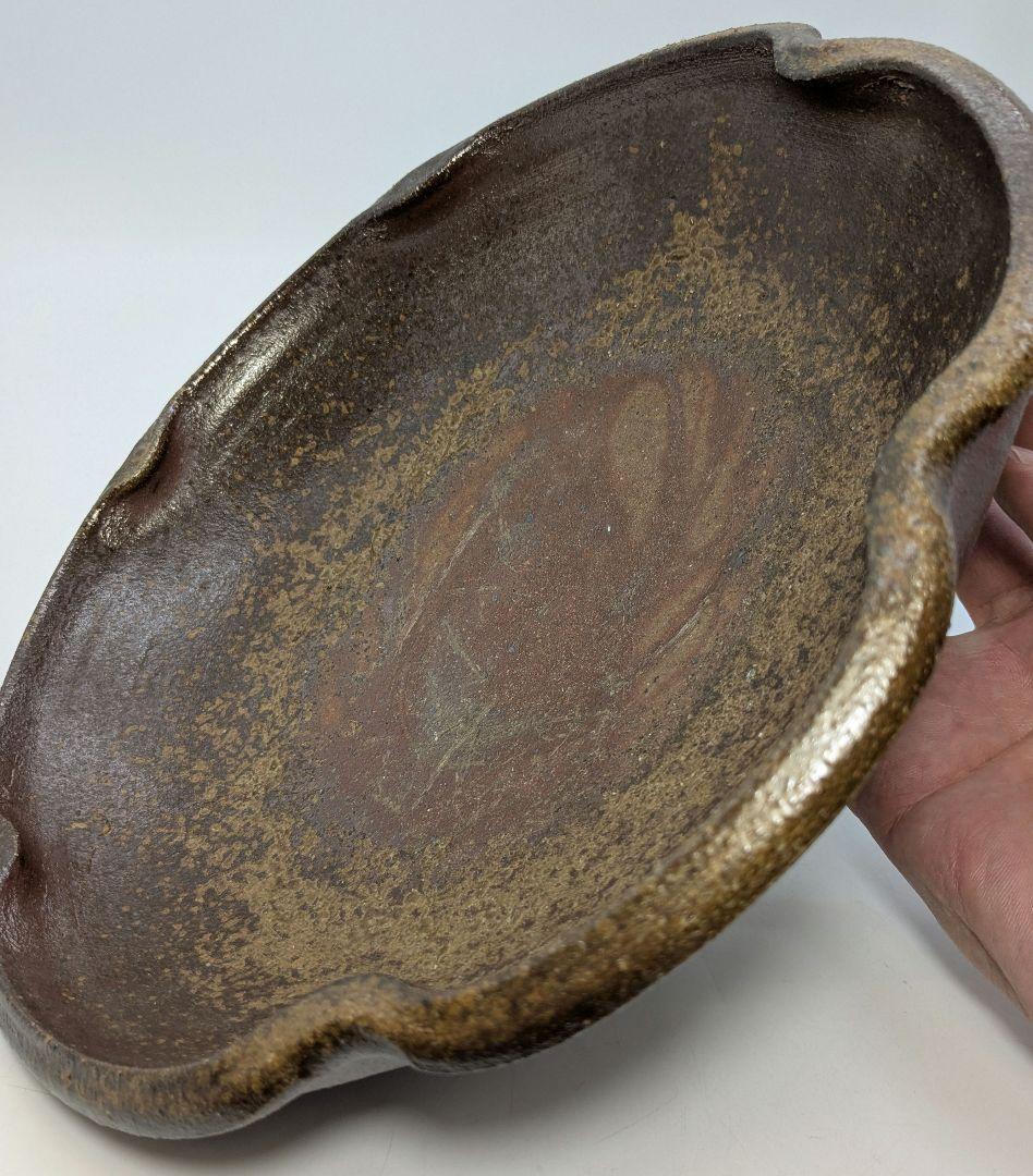 【未使用】 大平一誠 備前焼 輪花皿 直径28cm 盛り皿 深皿 食器 胡麻緋襷