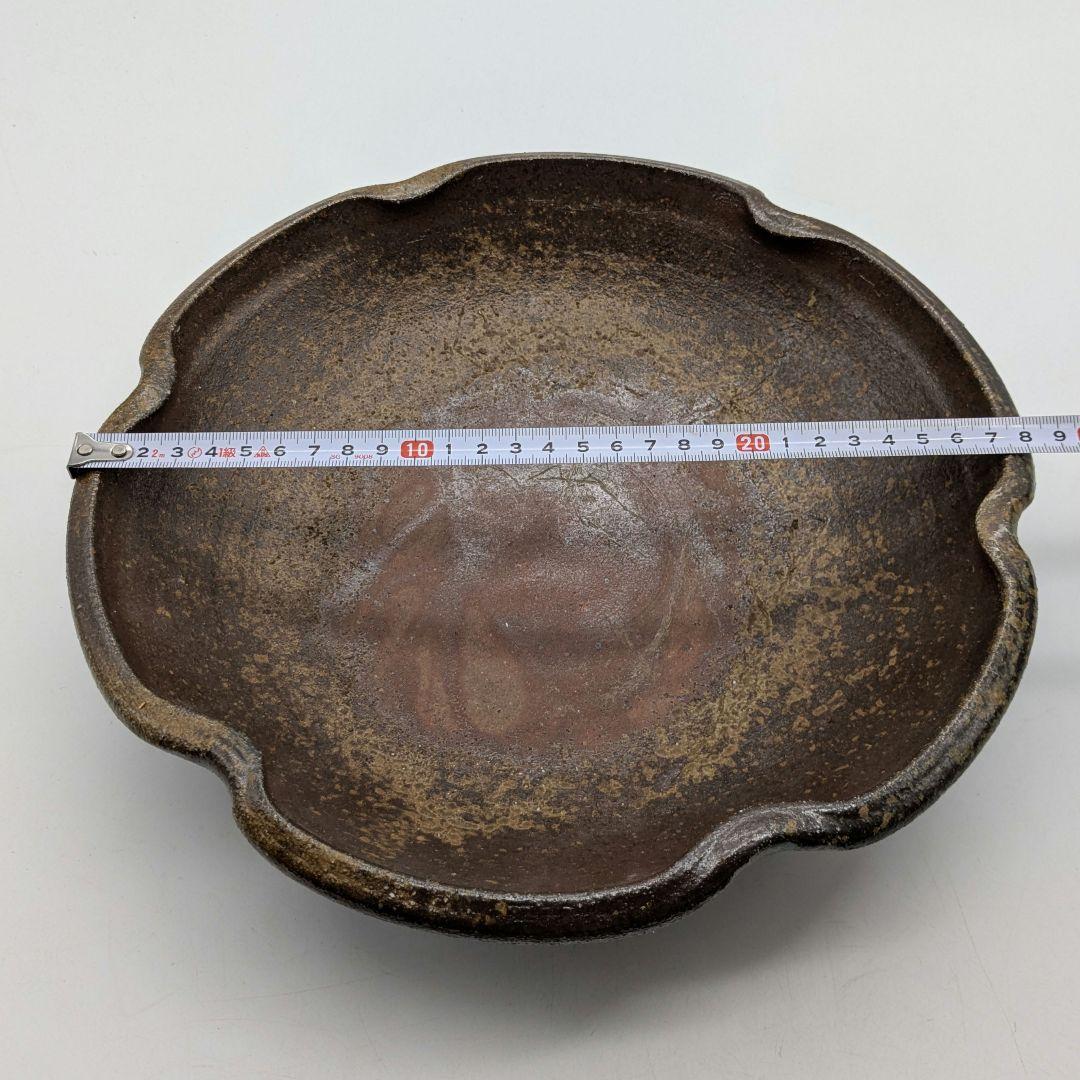 【未使用】 大平一誠 備前焼 輪花皿 直径28cm 盛り皿 深皿 食器 胡麻緋襷