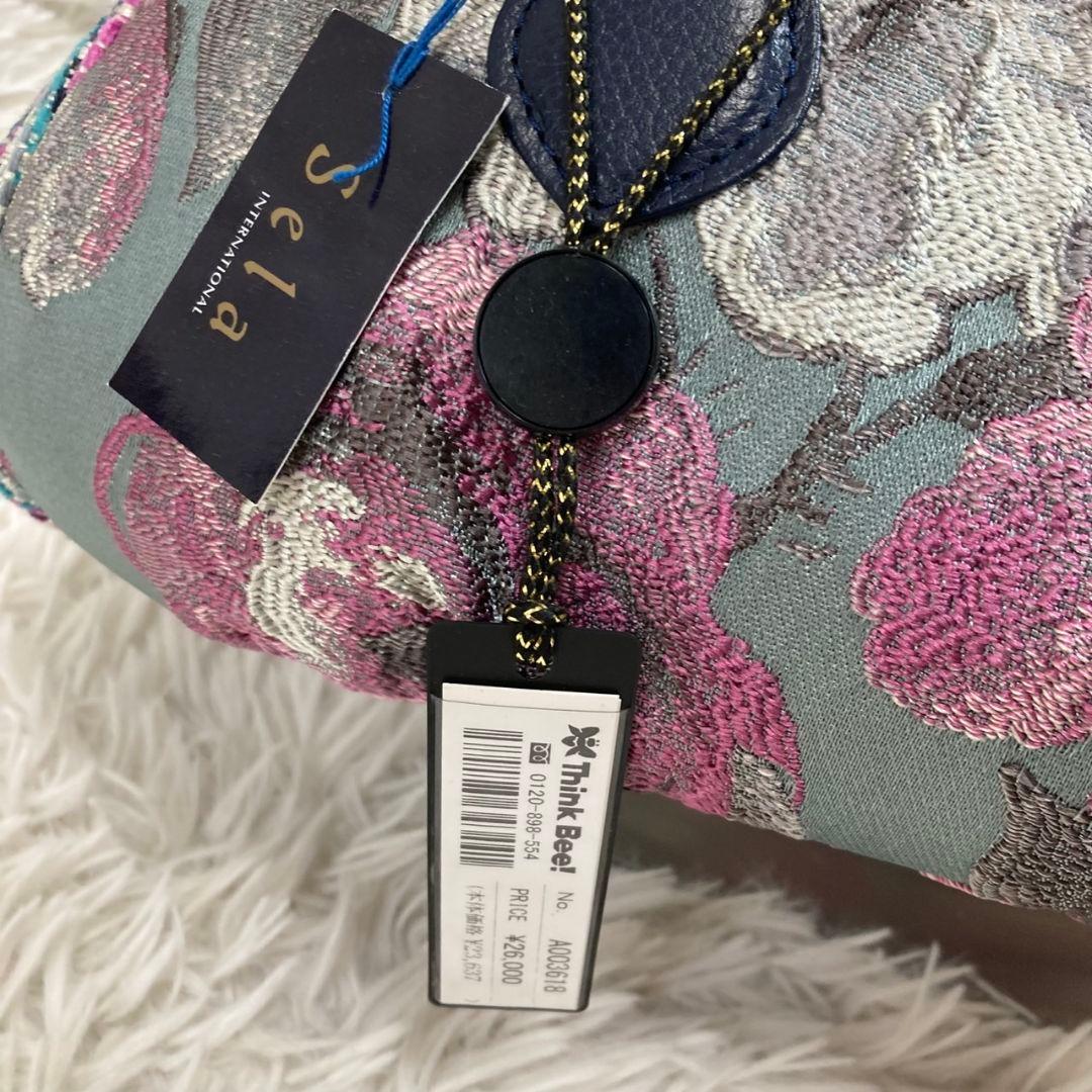 未使用タグ付 ThinkBee！ゴブラン織 ノクターンローズ がま口ハンドバッグ