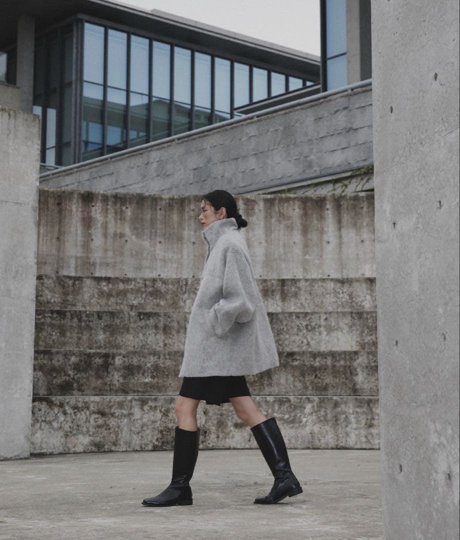 【 hellam 】シャギー スタンドカラーコート