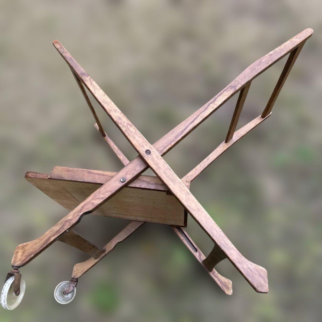 アンティーク木製折りたたみ式手押し車