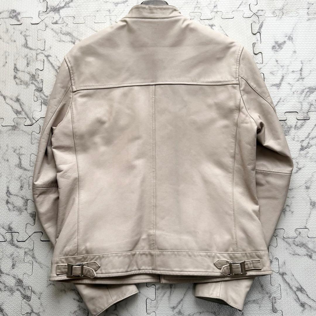 バーバリーブラックレーベル ノバチェック ライダースジャケット 羊革 アイボリー