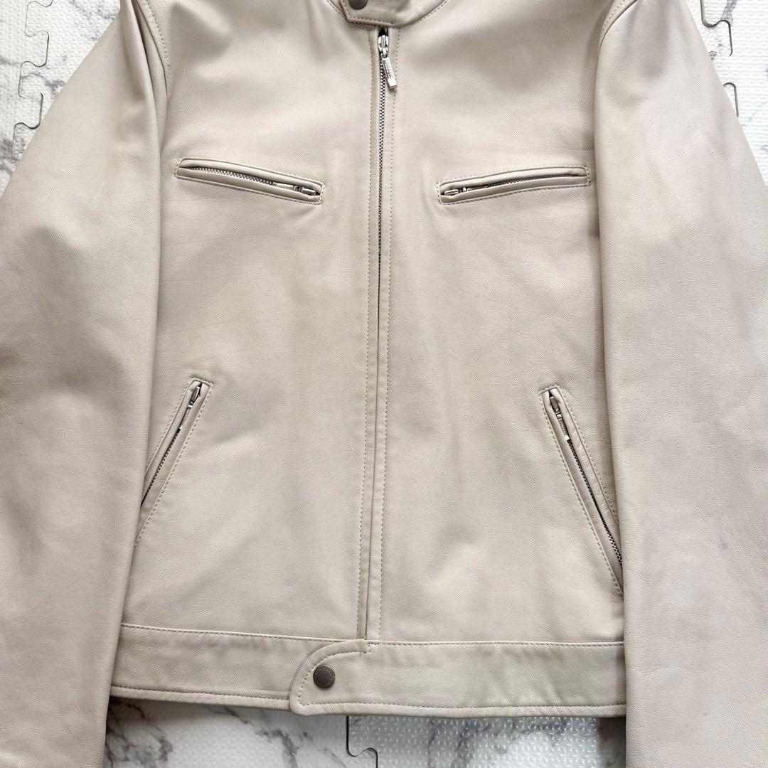 バーバリーブラックレーベル ノバチェック ライダースジャケット 羊革 アイボリー