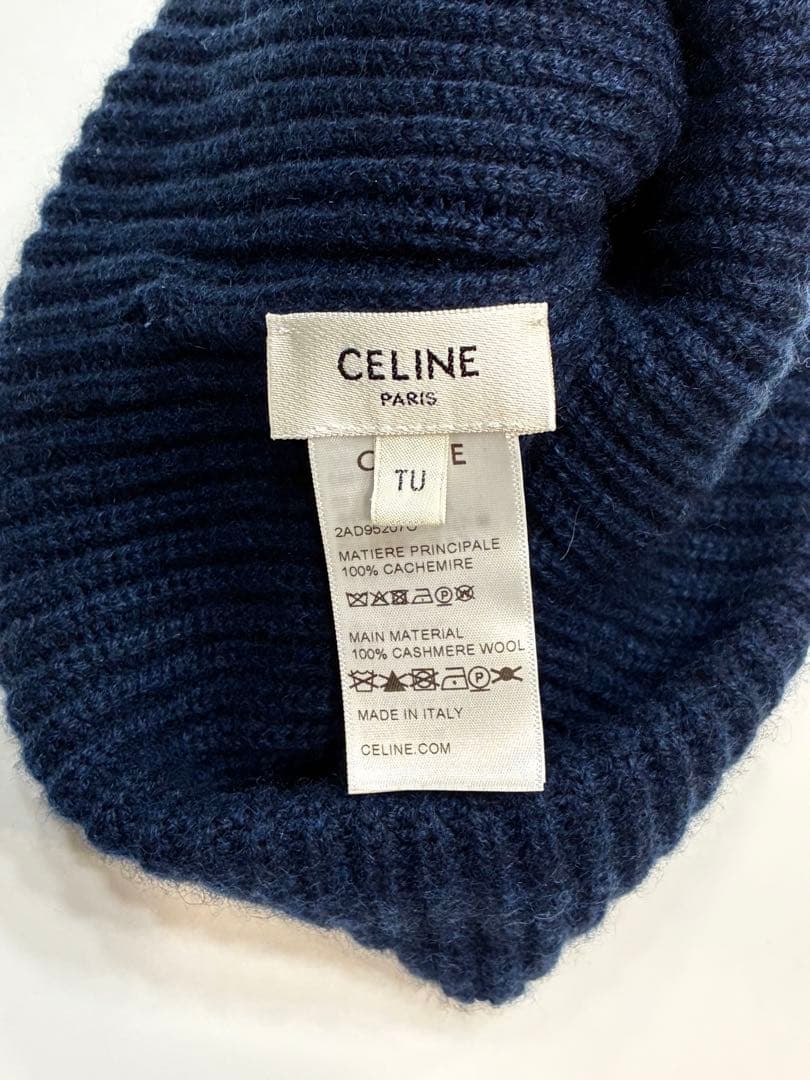 セリーヌ　カシミヤ　ニット帽　紺