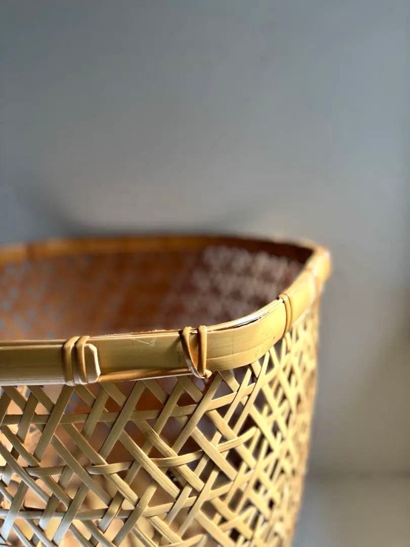 689 民芸 工芸 竹細工 竹かご 六角かご 脱衣カゴ 籠 インテリア 美品