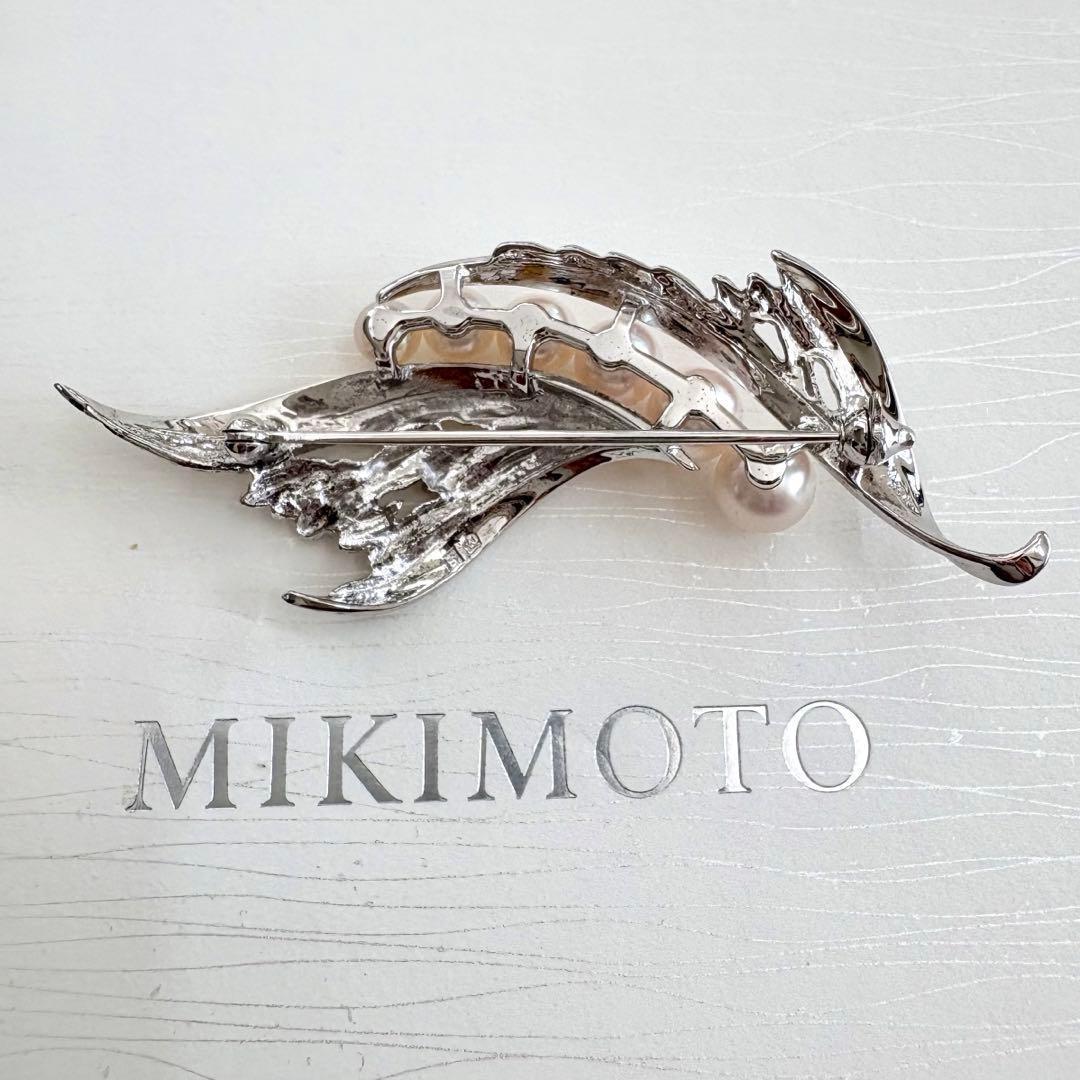 美品✨MIKIMOTO ブローチ あこや真珠 6珠 リーフM刻印 シルバー