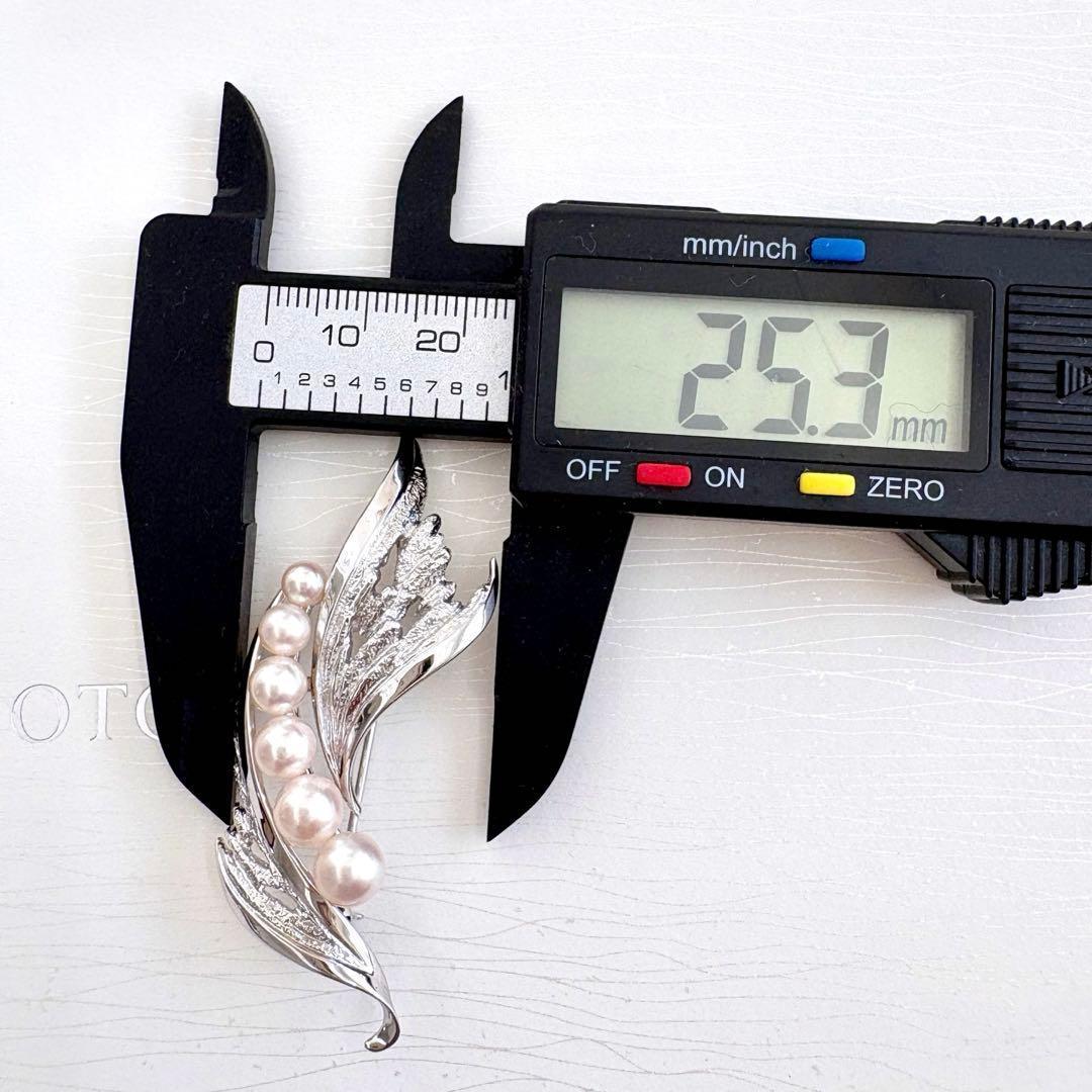 美品✨MIKIMOTO ブローチ あこや真珠 6珠 リーフM刻印 シルバー