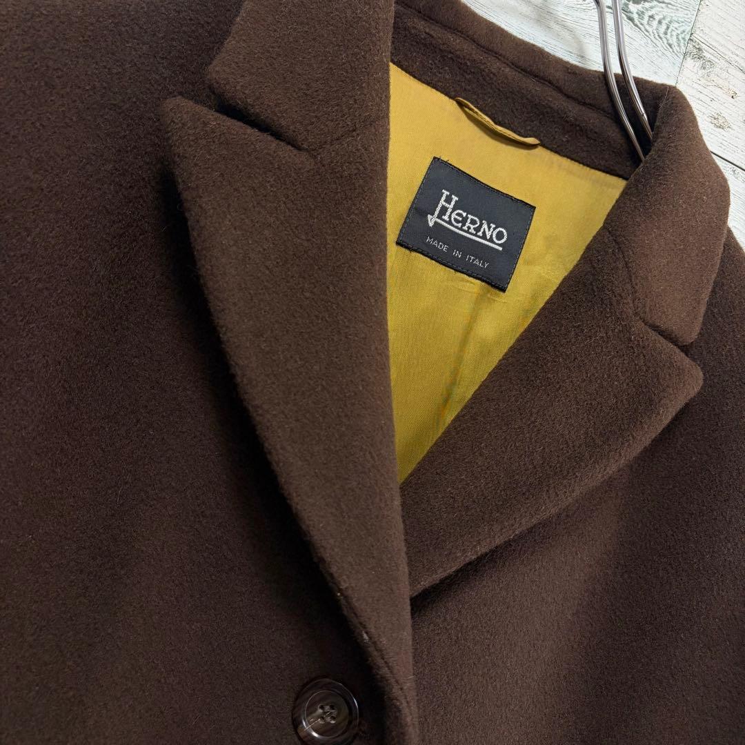 ☆大きいサイズ・XL☆チェスターコート　裏地総柄　羊毛&カシミヤ　ブラウン