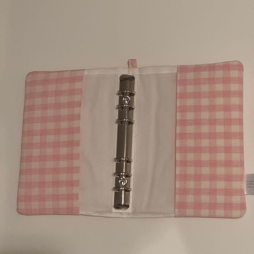 バインダーカバー　ピンクチェック　A6 韓国　貯金