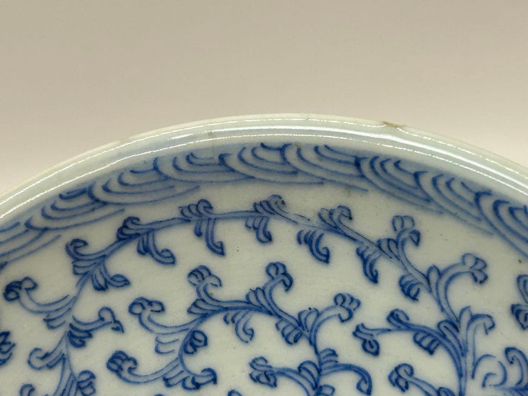 中国　清時代　染付蓮紋高台皿　アンティーク　送料込み0925