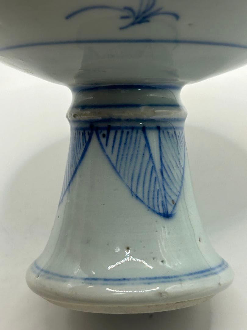 中国　清時代　染付蓮紋高台皿　アンティーク　送料込み0925