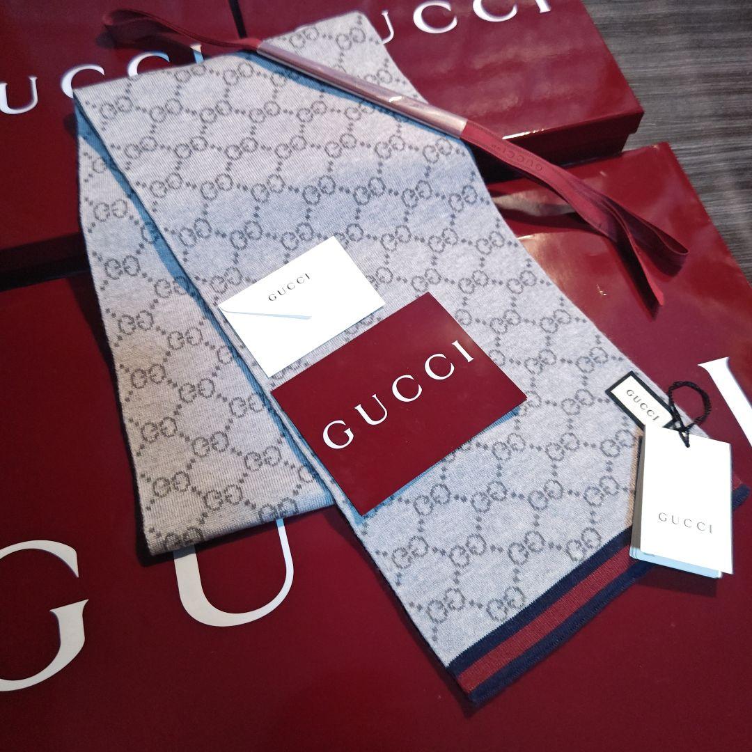 ❤極美品箱付❤GUCCI マフラー ストール スカーフ❤人気ライトグレー❤