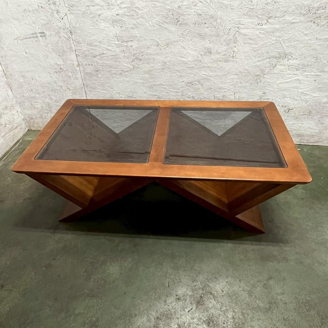 【マルニ】 センターテーブル ローテーブル 木製 ガラス天板 A0874